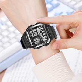 COJR Men's Digital Wristwatch, 5 ATM, Waterproof, Multi-functional, Alarm, Stopwatch, Date, Week, LED Color Light, Popular, Running, Simple, Outdoors, Stylish, Unisex, Japanese and English Instruction