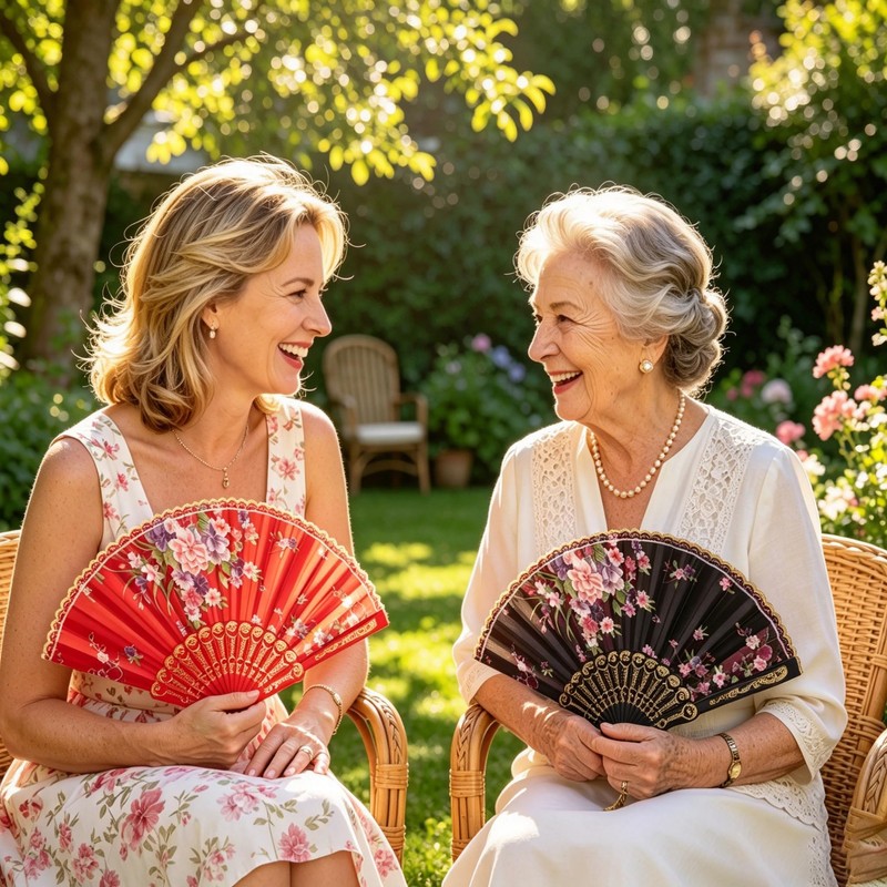 VerdeBlomm 2Pcs Handheld Fans | ‌‌Floral Pattern‌ Hand Held Fan