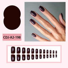 Wine Red Press on Nails Christmas Short Square Fake Nails with Design Solid Color Pure Red Glue on Nails Glossy Acrylic Nails Reusable Artificial Xmas False Nails for Women Girls Daily Wear Manicure