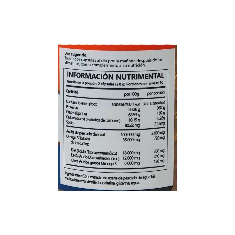 Omega 3 Aceite De Pescado 100 Caps Sabor Neutro
