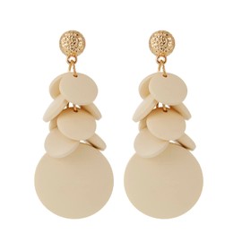 RUOFFETA Colorful Layered Wooden Earrings, Bohemian Dangle Drop Earrings for Women(Cream White B)