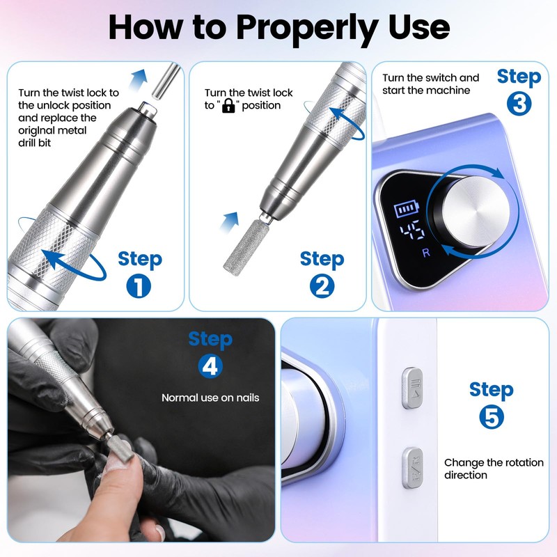 YSC Electric Nail Drill for Acrylic and Gel Nails, Cordless