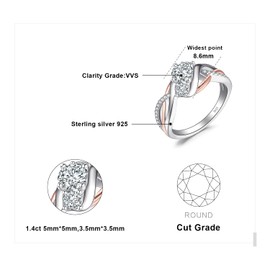 JewelryPalace Infinity Twisted Cubic Zirconia 3 Stones Engagement Rings For Her, Love Knot 925 Sterling Silver 14K Rose Gold Promise Ring For Her, Wave Simulated Diamond CZ Anniversary Ring Size 8.5