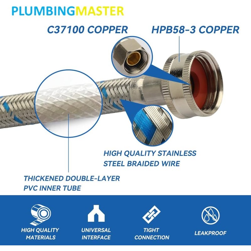 PLUMBERMASTER Washing Machine Hose Splitter Y-Mixer Hose Connector Hose, 3/4