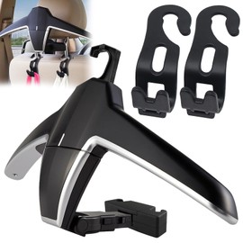 ENGYNC Car Back Seat Headrest Hanger 2 Car Hooks for Coat, Jacket, Suit, Clothes, Purse, Handbag, Grocery Bags - Multi-Purpose Storage Holder for Automobile - Black