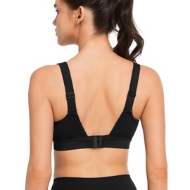 Yvette Sports Bra Adjustable Straps U-Back Strong Hold Fitness Jogging Bra, black