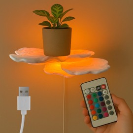 Delta Loom Layered Mushroom Shelf Lamp - 15-Color LED Wall Light - USB Powered - Organic Cottagecore Decor for Living Room, Bedroom, Office - Unique Fungi-Inspired Accent Shelf