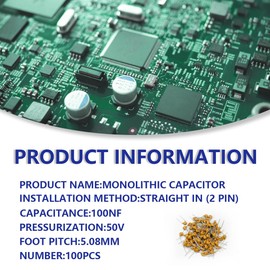 Innfeeltech 100pcs 50V 100nF Monolithic Ceramic Capacitor Yellow Electronic Accessories for Computer and Phone