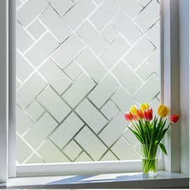 Coavas Frosted Window Privacy Film Static Cling Non-Adhesive for Glass Windows, Heat Control UV Blocking Sun Blocking Anti Glare, Day and Night Bathroom Home Office Cover, 35.4"x118"