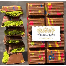 Dubai Chocolate Bar Pistachio, Viral Crispy Kadaifi Dessert, Dubai Knafeh Pistachio Bar, Premium Belgium Milk Chocolate, 7 OZ