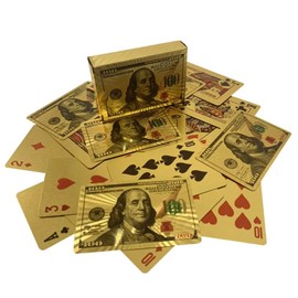 Gold Diamond Playing Cards - Durable and Waterproof, Perfect for Magic, Poker, Parties, and Special Occasions. Ideal for Memorable Gifts. ($100 Bill Theme, 1 Deck)
