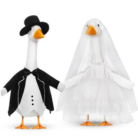 Geyoga 2 Sets Wedding Goose Outfits for 23'' Cement Lawn Goose Couple Men's Suit Blazer and Women's Wedding Dresses Couple Costume for Garden Outdoor Decoration