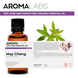 BIO - May Chang Essential Oil - 30mL - 100% Pure, Natural, Chemotyped and AB/Cosmos Certified - AROMA LABS (French Brand)