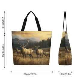 Muishi Elk Canvas Tote Bag Large Women Casual Shoulder Bag Handbag Reusable Beach Shopping Grocery Bag For Outdoors