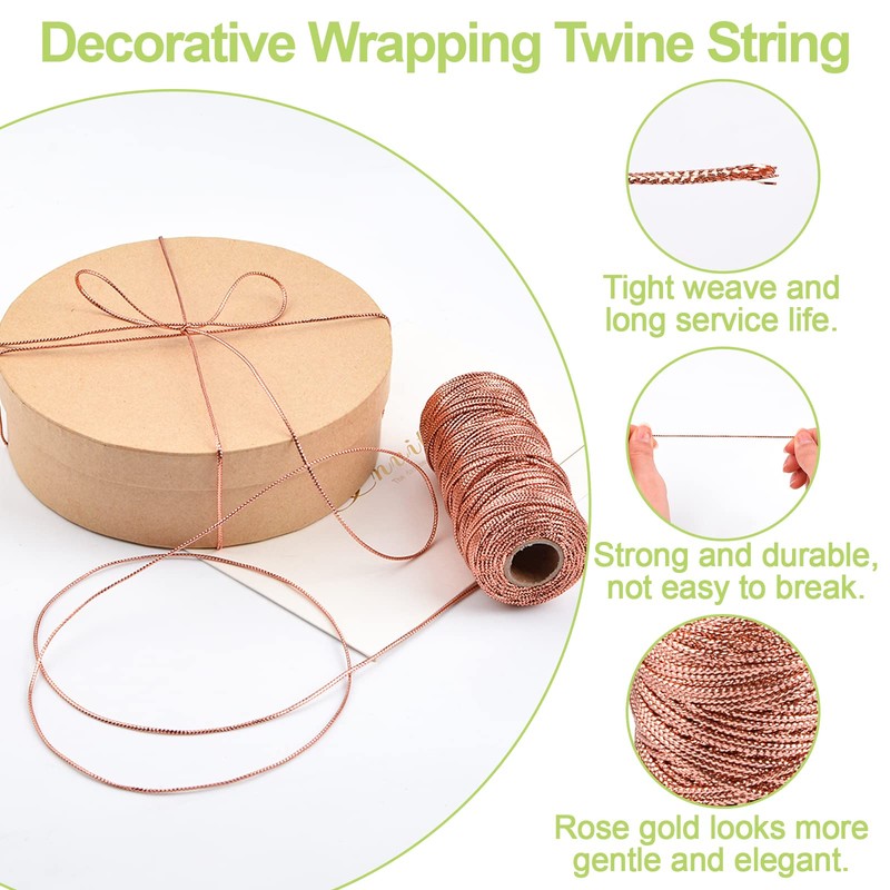 UFURMATE Decorative Metallic String, 100M/328 Ft Rose Gold Wrapping Twine