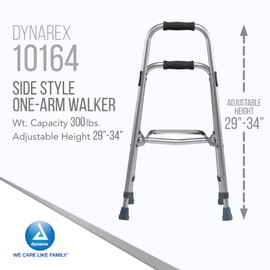 Dynarex 10164 Side Style One-Arm Walker, Adjustable Height up to 34", 300 Pound Weight Capacity, Silver