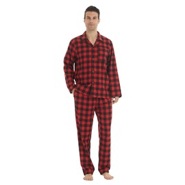 LANBAOSI Men's Pajama Sets Long Sleeve Checked Lounge Wear Set Flannel Pyjamas Plaid Top and Bottoms 2 Piece Winter Cotton Nightwear Red