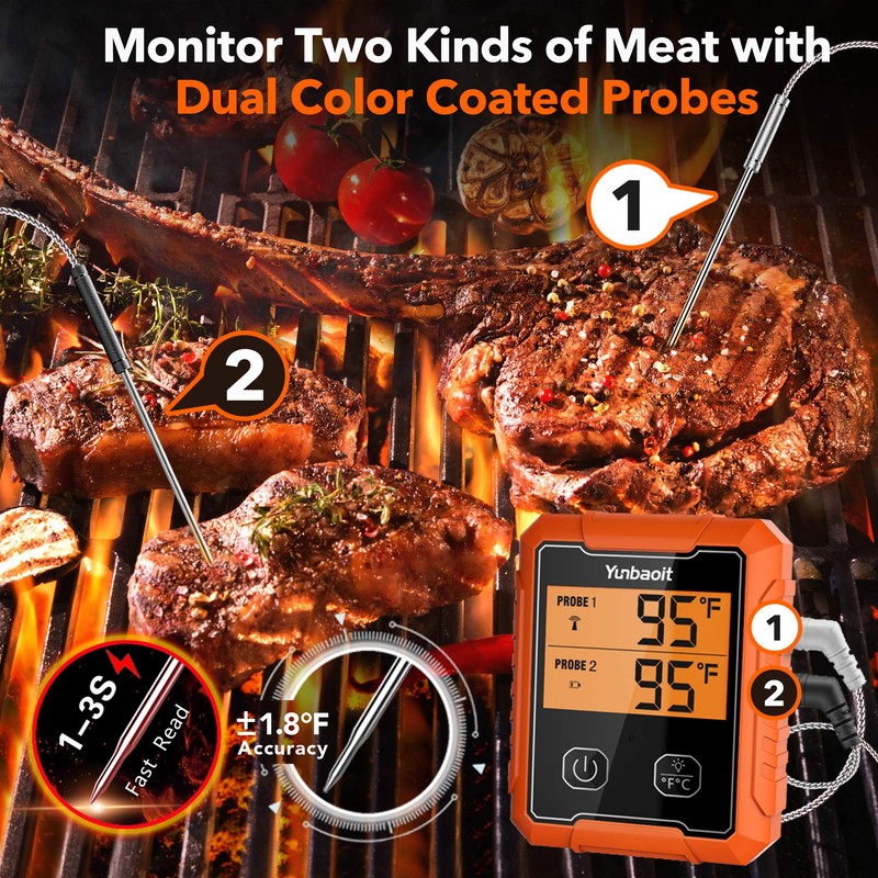Yunbaoit Wireless Meat Thermometer, Digital Remote Food Cooking Meat Thermometer