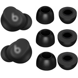 Beat-s Solo Buds Memory Foam Eartips for Earbuds, Fit in the Case, Noise Isolating Fit, S/M/L, 3 Pairs Set, Black, 214