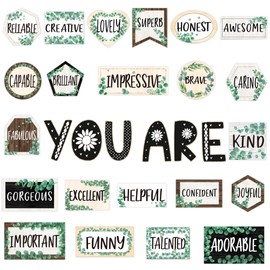 Lucleag Eucalyptus Affirmation Cutouts for Bulletin Board Decorations, Motivational Eucalyptus Paper Cut-Outs Inspirational Classroom Decoration for Teacher Bulletin Board School Wall Decor