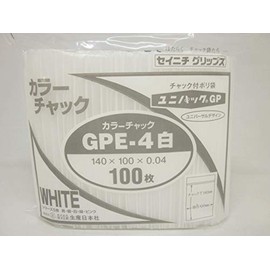Seinichi Zipper Polyethylene Bags, Unipack, GP Color Zipper Type, GP E-4, White, 100 Sheets