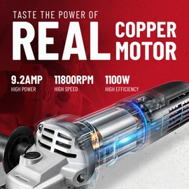 DCK 9.2 Amp Angle Grinder, 4-1/2 Inch Electric Grinder Power Tool, 11800 RPM, Auxiliary Handle and 2 Safety Guards, 6 Piece Discs, Copper Angle Grinder for Cutting, Grinding, Polishing (KSM17-115B)