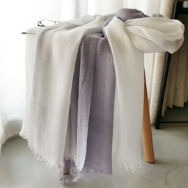ANIDL Cotton Linen Fashion Scarf,Gradient Two-tone Four Season Scarf Shawl Beach Gauze,Long Lightweight Travel scarf 75"×35" (Light grey + white)