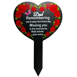 OZIO Heart Memorial Plaque Stake Sympathy Grave Markers Metal Grave Stake Decoration for Mom Dad Cemetery Outdoors Yard Garden (Dad-Flower)