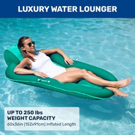 Aqua Luxury Water Pool Lounge – Extra Large – Inflatable Pool Floats for Adults with Headrest, Backrest, Footrest & Cupholder – Teal Compass