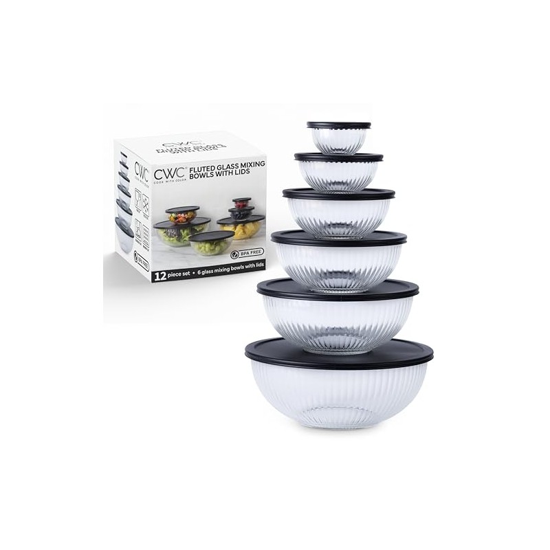 COOK WITH COLOR 12 Pc Glass Mixing Bowl Set with