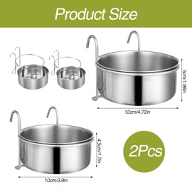 Stainless Steel Feeding Bowl with Hooks, Pack of 2 Pet Drinking Bowl with Hanging Stand, Non-Slip Hanging Dog Bowl, Leak-Proof for Cats and Dogs etc