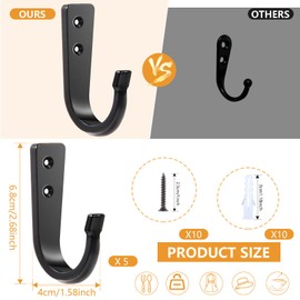 WODEGIFT 5 PCS Heavy Duty Wall Hooks, Metal Wall Hooks for Coats, Coat Hooks for Wall, Heavy Duty Single Prong Wall Hooks with Screws for Hooks for Hanging,Backpacks, Coats, Coffee Cups(Black)