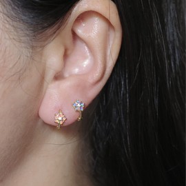 Sterling Silver Pink Opal Cubic Zirconia Dainty Tenny Tiny 7.8mm In Diameter Huggie Hoop Earrings Handcraftef In USA (Real 18K Gold Plated One Pair)