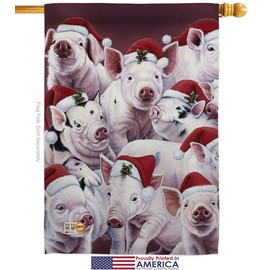 Breeze Decor Christmas Piggies Garden House Flags Kit Winter Santa Marry Xmas Present Reindeer Season Wintertime Snow Small Decorative Gift Yard Banner Made in USA 28 X 40