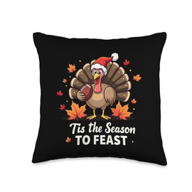 Tis the Season to Feast Thanksgiving Feast Thankful Football Throw Pillow