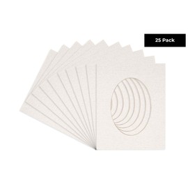White Linen Canvas Acid Free 5x7 Oval Picture Frame Mat with White Core Bevel Cut for 4x6 Pictures - Fits 5x7 Frame - Pack of 25 Matboard Show Kits With Acid Free Backings & Clear Bags