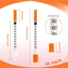 1ml/cc 31G 1/4 Inch Syringes, Disposable Syringe, Individual Wrapped, 20 Pack