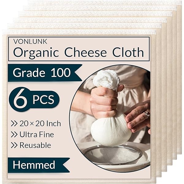 6-Pack Cheesecloth, 20x20 Inch Organic Hemmed Cheese Cloth for Straining,