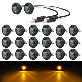 TMH 20 Pcs of 3/4 Inch Smoked Lens Amber Light 3 LED with Connector Plug Clearance Markers Side Marker Indicator Light Waterproof Universal Fits RV, Boat, Pickup Truck 12V DC