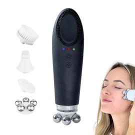 SKINREFINE Facial Massager 6-in-1 - Anti-Ageing Device for Firmer, Purer Skin - Cleansing, Lymphatic Drainage, Wrinkle Reduction - For All Skin Types (Black)