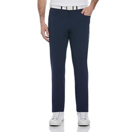 PGA TOUR Men's 5-Pocket Heather Golf Pants, 4-Way Stretch, Moisture-Wicking, Sun Protection, Dark Peacoat HTR