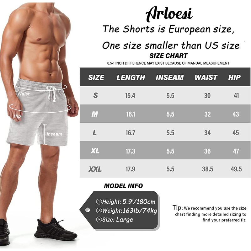 Arloesi Pantalones cortos deportivos de algodón para hombre, 5.5 pulgadas,