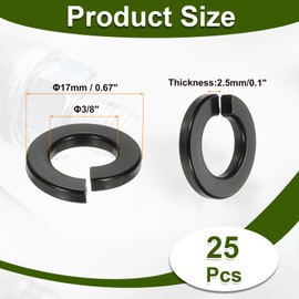 PATIKIL 3/8 Lock Washers, 25pcs Split Lock Washers 304 Stainless Steel Lock Washer Black Zinc Plating for Screws Bolts Nuts, 3/8in x 17mm x 2.5mm
