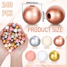 Whaline 240Pcs Pink Gold Colorful Wooden Beads Rustic Farmhouse Natural Craft Beads Pink Gold Silver Round Spacer Beads for Wedding Party Holiday Valentine's Day Bracelets Necklaces DIY Craft