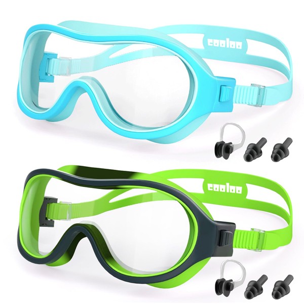COOLOO Children's Swimming Goggles Pack of 2 Diving Goggles Children 6-16 Years for Unisex Teens Anti-Fog Anti-UV Clear Wide Vision