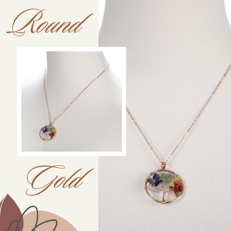BIRLD Tree of Life Necklace, 7 Colors, Natural Crystal, Healing,