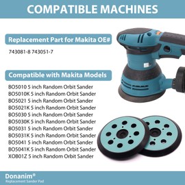 2 Pack 5 Inch 8 Hole Hook and Loop Replacement Sander Pad for 743081-8 743051-7, Orbital Sander Replacement Pad Compatible with Makita BO5010 BO5030 BO5031 BO5041 XOB01Z Random Orbital Sander