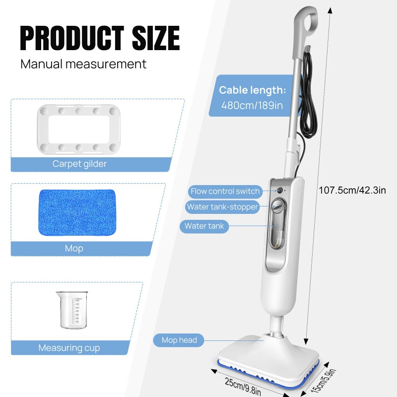 DAYPLUS 1500W Hot Steam Mop Cleaner Floor Carpet Window Washer
