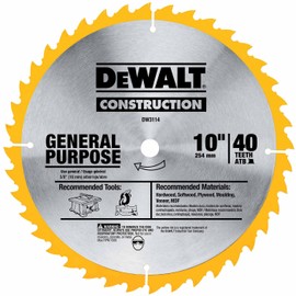 DEWALT 10-Inch Miter / Table Saw Blade, ATB, Thin Kerf, 5/8-Inch Arbor, 40-Tooth (DW3114)