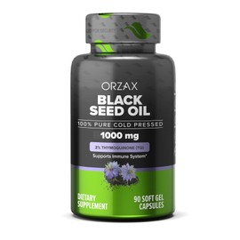 ORZAX Black Seed Oil Cold Pressed 100% Pure | Non-GMO - Rich in Omega 3 6 9 & Thymoquinone | Black Cumin Nigella Sativa Oil for Immune Support, Hair, Skin, Face (1000 mg - 90 Softgel Capsules)